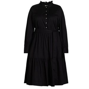 Free Assembly Black Cotton Ruffle Midi Dress with Long Sleeves Size Medium